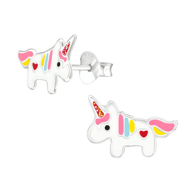 Children's Silver Unicorn Ear Studs with Epoxy