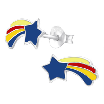 Children's Silver Shooting Star Ear Studs with Epoxy