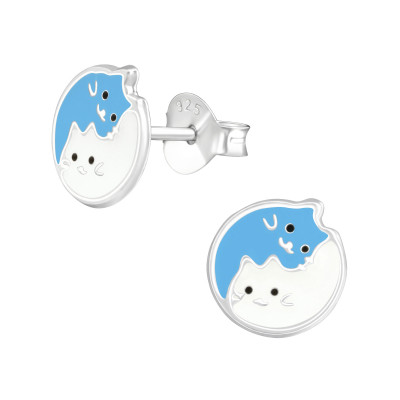 Children's Silver Cat Ear Studs with Epoxy