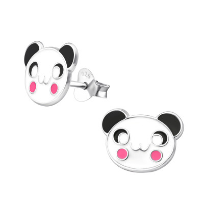 Children's Silver Panda Ear Studs with Epoxy