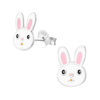 Children's Silver Rabbit Ear Studs with Epoxy