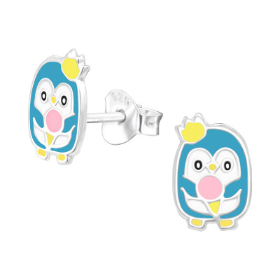 Children's Silver Penguin Ear Studs with Epoxy