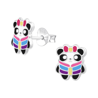 Children's Silver Panda Ear Studs with Epoxy