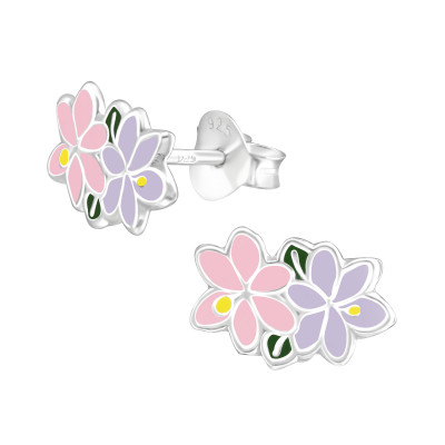 Children's Silver Jasmine Ear Studs with Epoxy