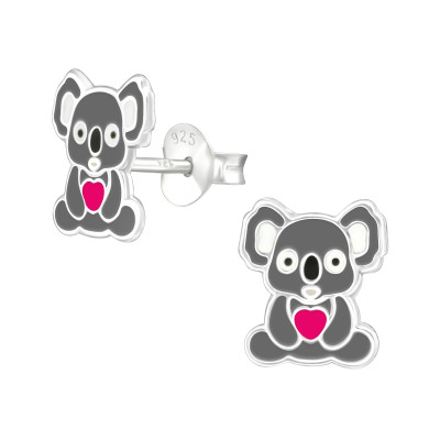 Children's Silver Koala Ear Studs with Epoxy