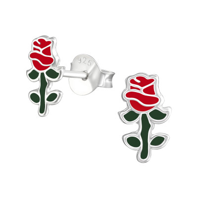 Children's Silver Rose Ear Studs with Epoxy