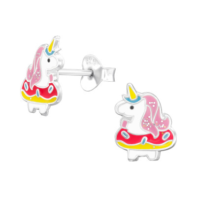 Children's Silver Unicorn Ear Studs with Epoxy