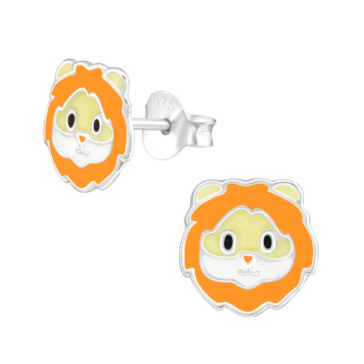 Children's Silver Lion Ear Studs with Epoxy