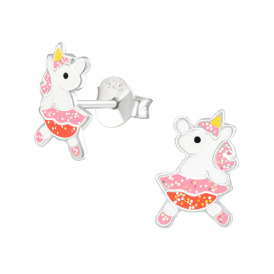 Children's Silver Unicorn Ear Studs with Epoxy