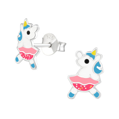 Children's Silver Unicorn Ear Studs with Epoxy