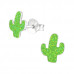 Children's Silver Cactus Ear Studs with Epoxy