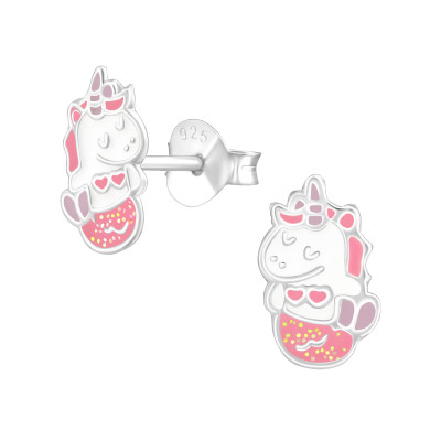 Children's Silver Mermicorn Ear Studs with Epoxy