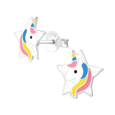 Children's Silver Unicorn Ear Studs with Epoxy