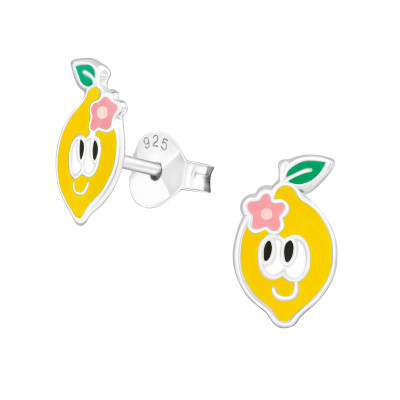 Children's Silver Lemon Ear Studs with Epoxy