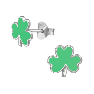 Children's Silver Chamrock Ear Studs with Epoxy