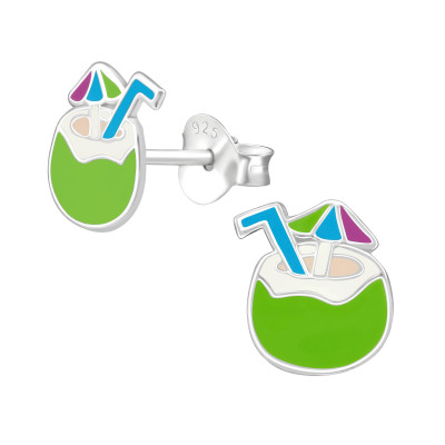 Children's Silver Coconut Water Ear Studs with Epoxy