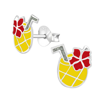 Pineapple Juice Children's Sterling Silver Ear Studs with Epoxy