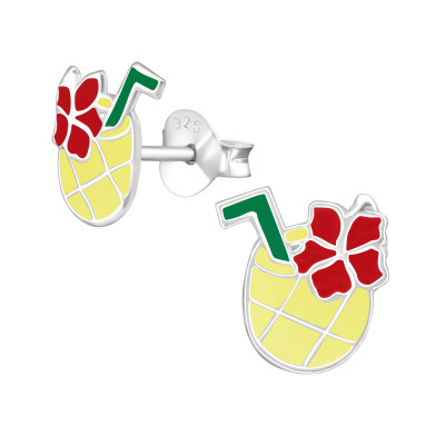 Children's Silver Pineapple Juice Ear Studs with Epoxy