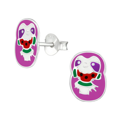 Children's Silver Sloth Ear Studs with Epoxy