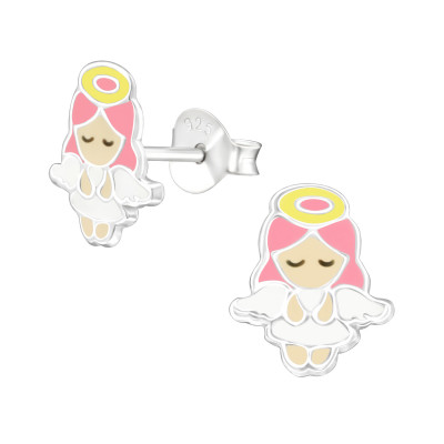 Children's Silver Angel Ear Studs with Epoxy