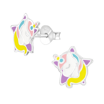 Children's Silver Unicorn Ear Studs with Epoxy