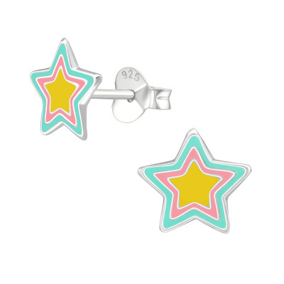 Children's Silver Star Ear Studs with Epoxy