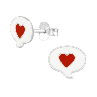 Children's Silver Heart Ear Studs with Epoxy