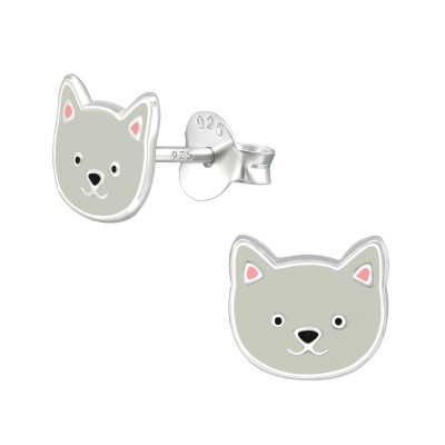 Children's Silver Dog Ear Studs with Epoxy