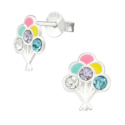 Children's Silver Balloon Ear Studs with Crystal and Epoxy