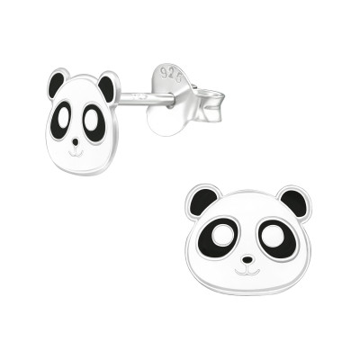 Children's Silver Panda Ear Studs with Epoxy