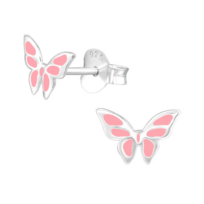 Children's Silver Butterfly Ear Studs with Epoxy