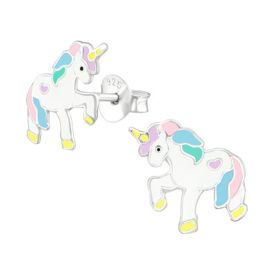 Children's Silver Unicorn Ear Studs with Epoxy