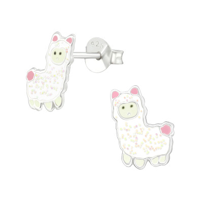 Children's Silver Alpaca Ear Studs with Epoxy