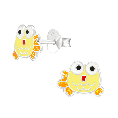 Children's Silver Fish Ear Studs with Epoxy