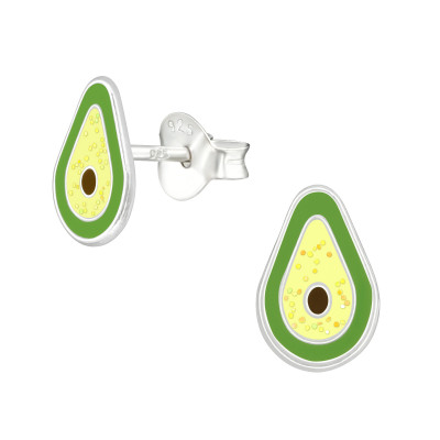 Children's Silver Avocado Ear Studs with Epoxy