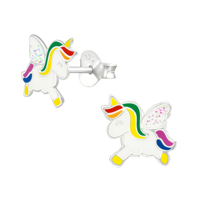 Children's Silver Unicorn Ear Studs with Epoxy