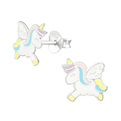 Children's Silver Unicorn Ear Studs with Epoxy