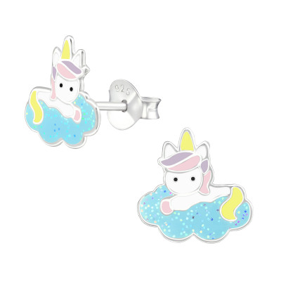 Children's Silver Unicorn Ear Studs with Epoxy