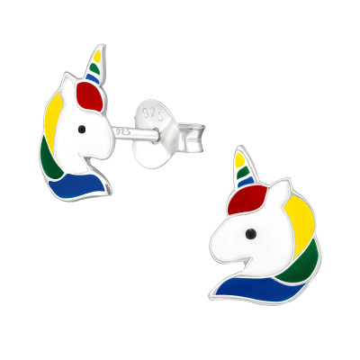 Children's Silver Unicorn Ear Studs with Epoxy