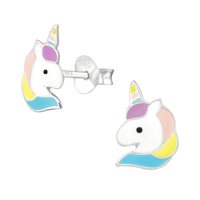 Children's Silver Unicorn Ear Studs with Epoxy