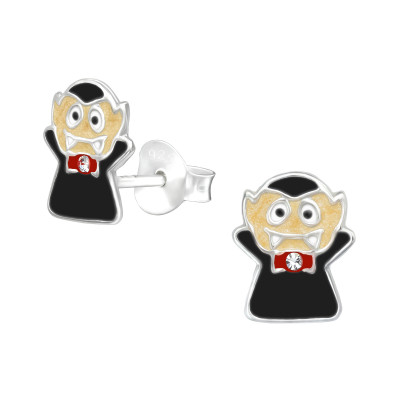 Children's Silver Vampire Ear Studs with Crystal and Epoxy