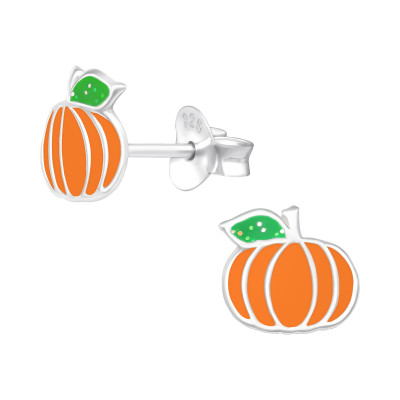 Children's Silver Pumpkin Ear Studs with Epoxy