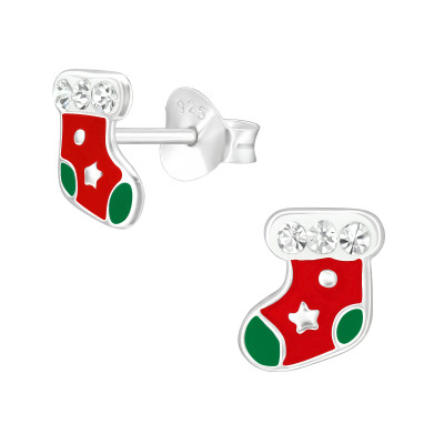 Children's Silver Socks Ear Studs with Crystal and Epoxy