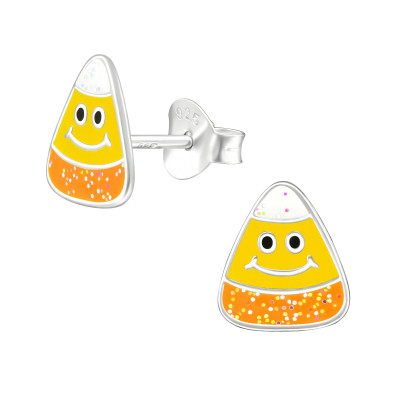 Children's Silver Candy Corn Ear Studs with Epoxy