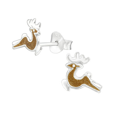 Children's Silver Reindeer Ear Studs with Epoxy