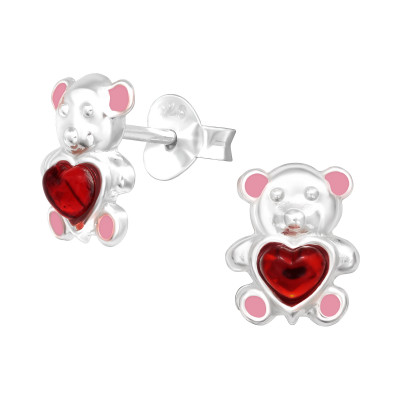 Children's Silver Bear Ear Studs and Plastic with Epoxy