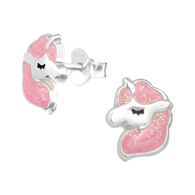 Children's Silver Unicorn Ear Studs with Epoxy