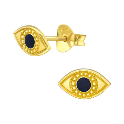 Children's Silver Evil Eye Ear Studs with Epoxy