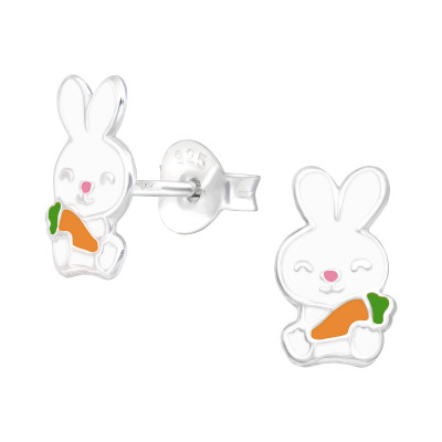 Children's Silver Rabbit Ear Studs with Epoxy