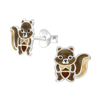 Children's Silver Squirrel Ear Studs with Epoxy